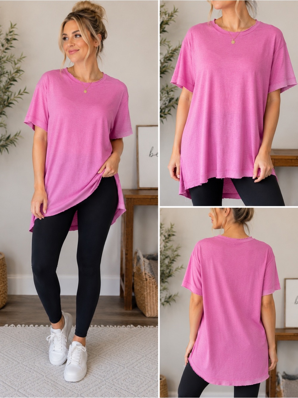 Zenana Outfitters Oversized Pink Crewneck Tee